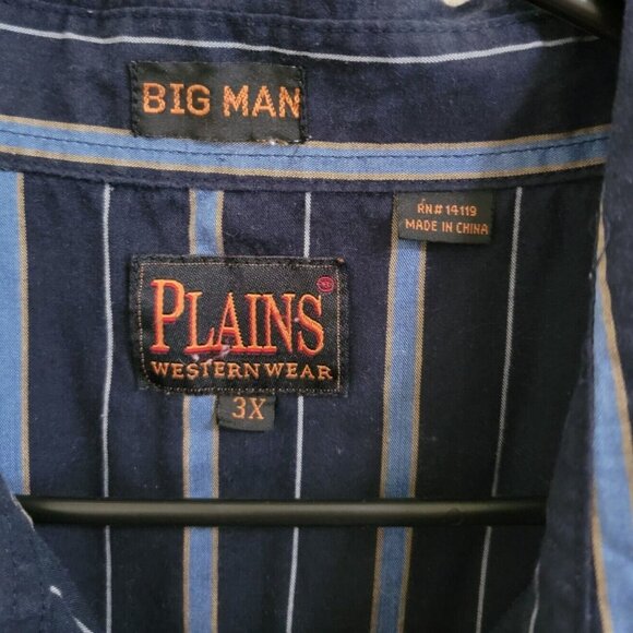 Plains Pearl Snap Western Shirt Mens Size 3XL Blue Long Sleeve Striped Big Man - Picture 3 of 3